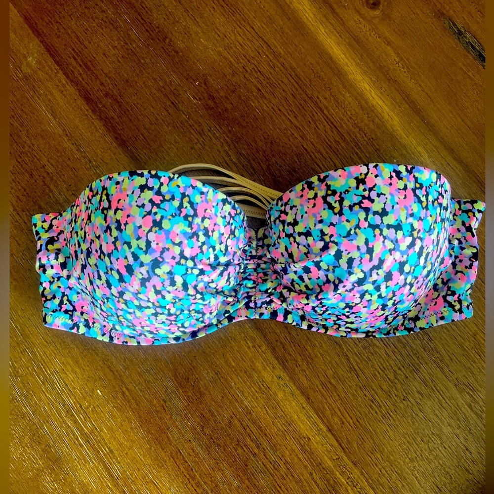 Colorful Floral Strapless Bikini Top